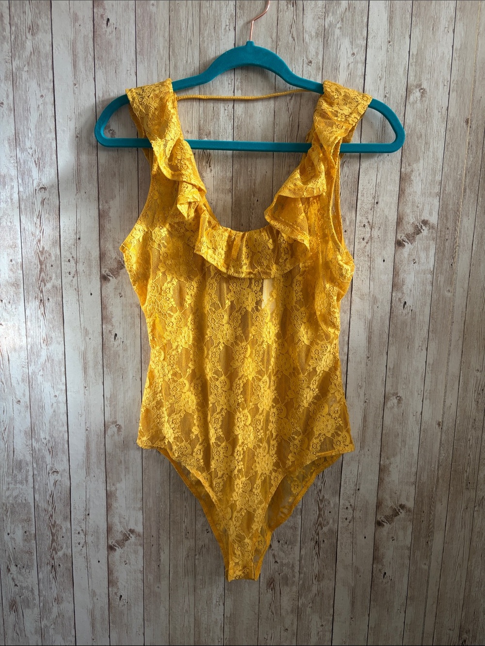 Bleuh Ciel Yellow Lace Ruffle Bodysuit